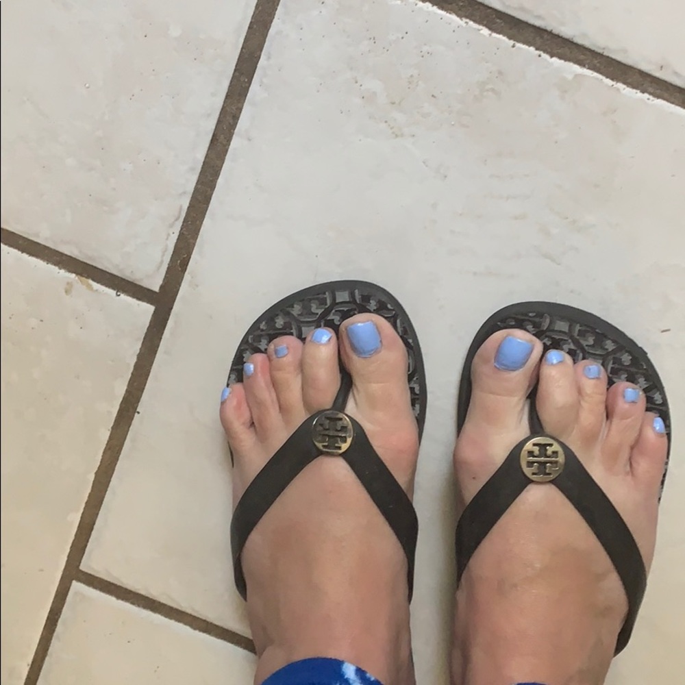 Tory Burch Black Flip Flop Sandals with Gold Logo